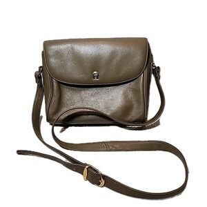 Aigner Ladies Leather Crossbody Bag. Taupe With Gold Tone Hardware. EUC